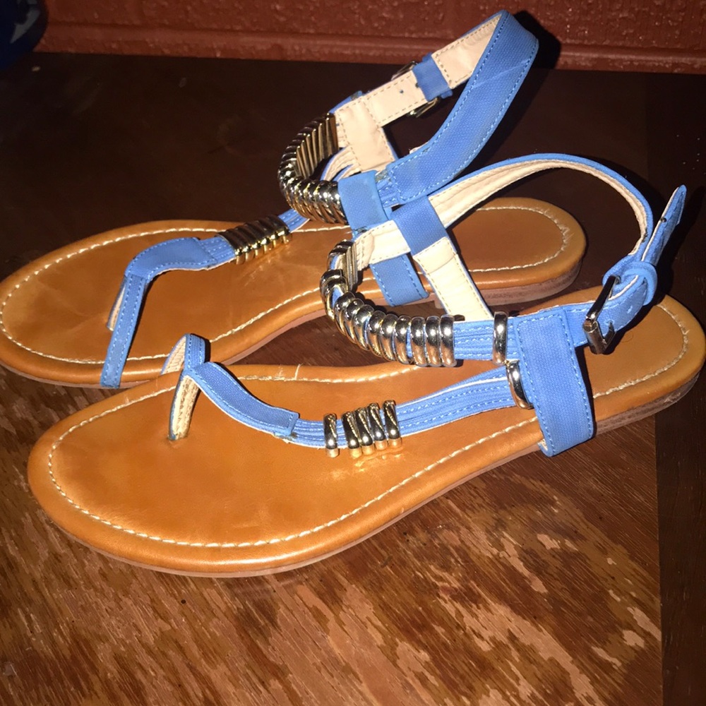 Gold detailed blue sandals